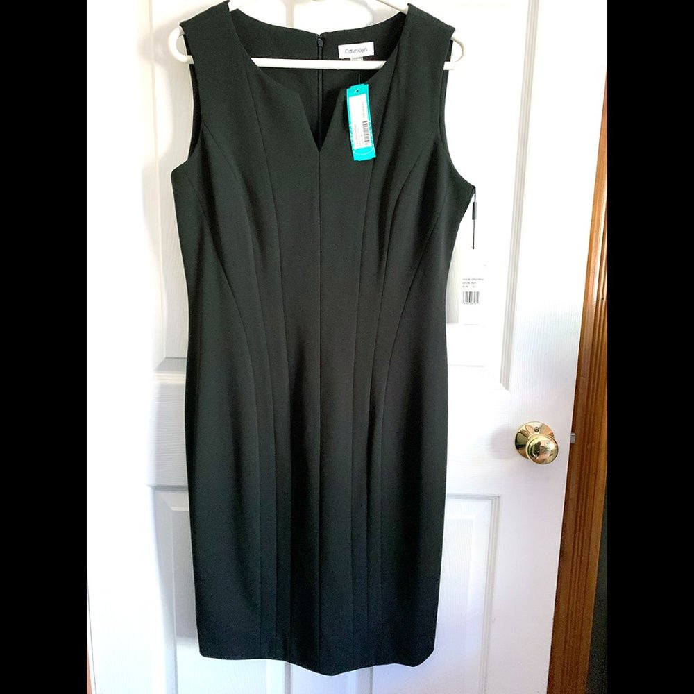 NWT Calvin Klein Alexi Knit Sleeveless V-Neck Sheath Dress Black Womens Size 12 - Picture 3 of 8